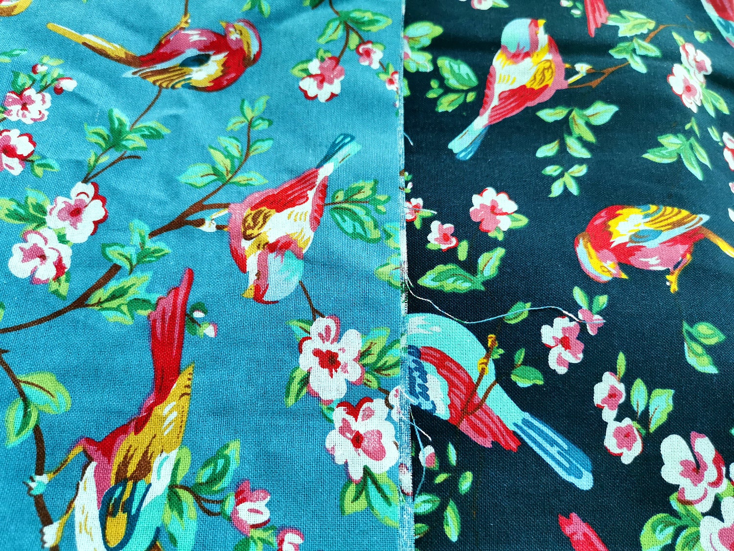 Blue Birds Flower Cotton Linen Fabric Fabric With Floral for Etsy UK