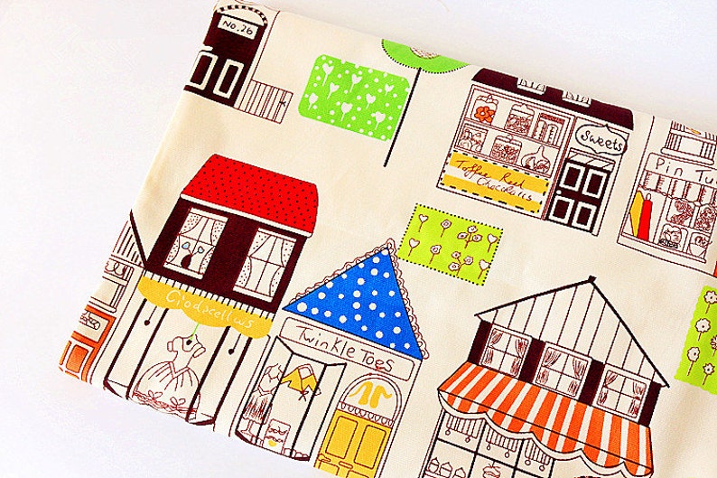 Kid Fabric Cotton Linen Fabric Street Scene Of Small Town Fabric for Cloth Curtain Quiltting 1/2 yard f236 image 3