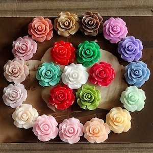 44pcs Flowers Cabochons 19mm Colorful  Resin Rose Flowers Cameo Flat Back  rf48