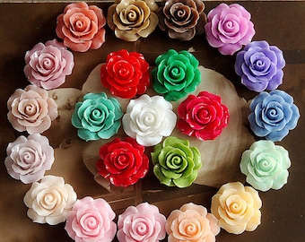44pcs Flowers Cabochons 19mm Colorful  Resin Rose Flowers Cameo Flat Back  rf48