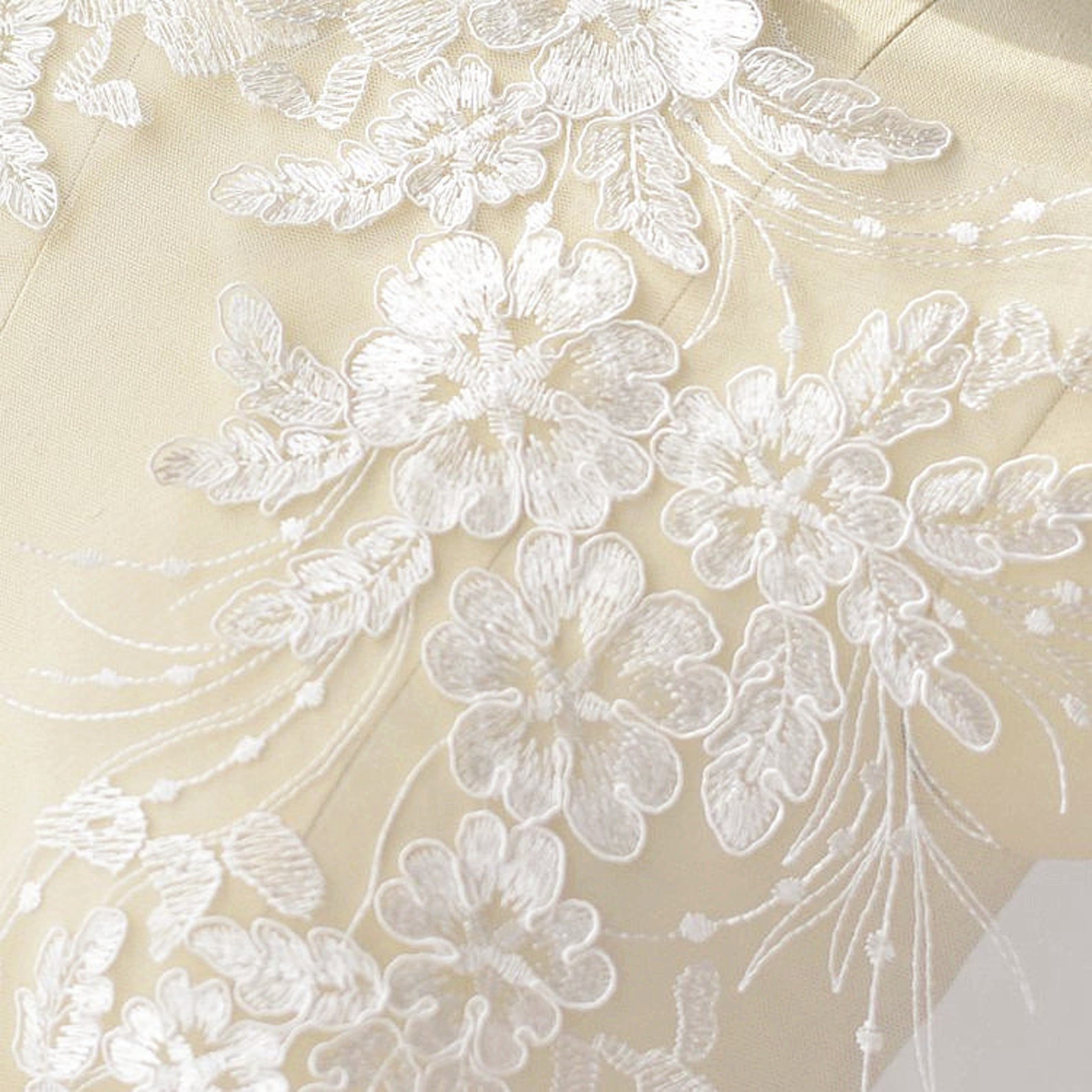 White Flower Lace Applique Fabric Embroidered Sequin Floral Etsy