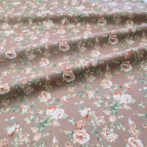 Tessuto di cotone con rose vintage, tessuto di cotone con fiori di rosa retrò shabby chic per trapuntatura di tende e borse in tessuto - 1/2 iarda f484a
