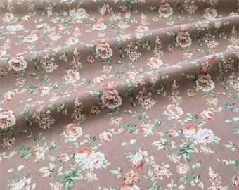 Vintage Rose Cotton Fabric, Shabby Chic Retro Rose Cotton Flower Cotton Fabric For Cloth Bag Curtain Quiltting - 1/2 yard f484a