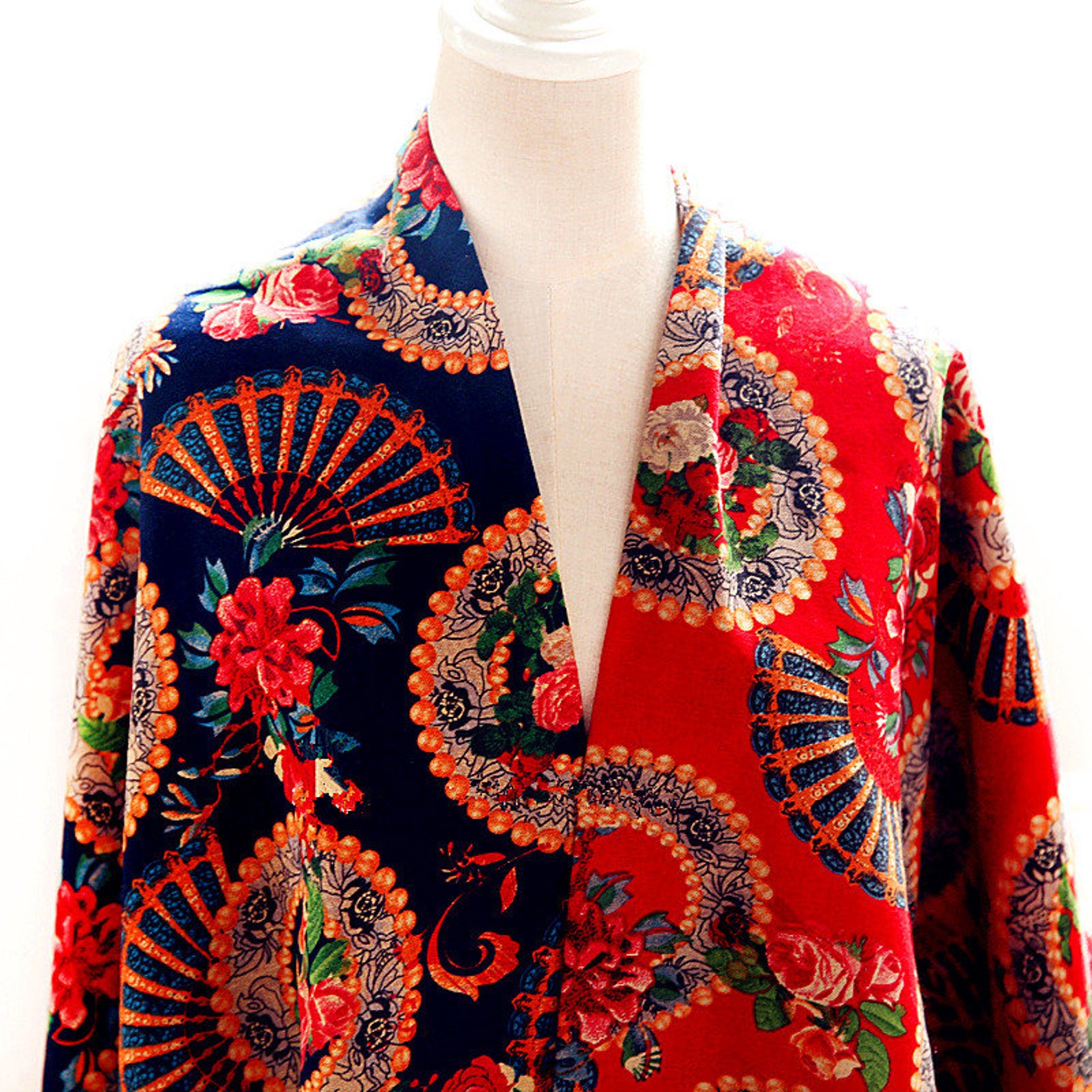 Japanese Kimono Fabric Cotton Linen Fabric Floral and Fan on Etsy