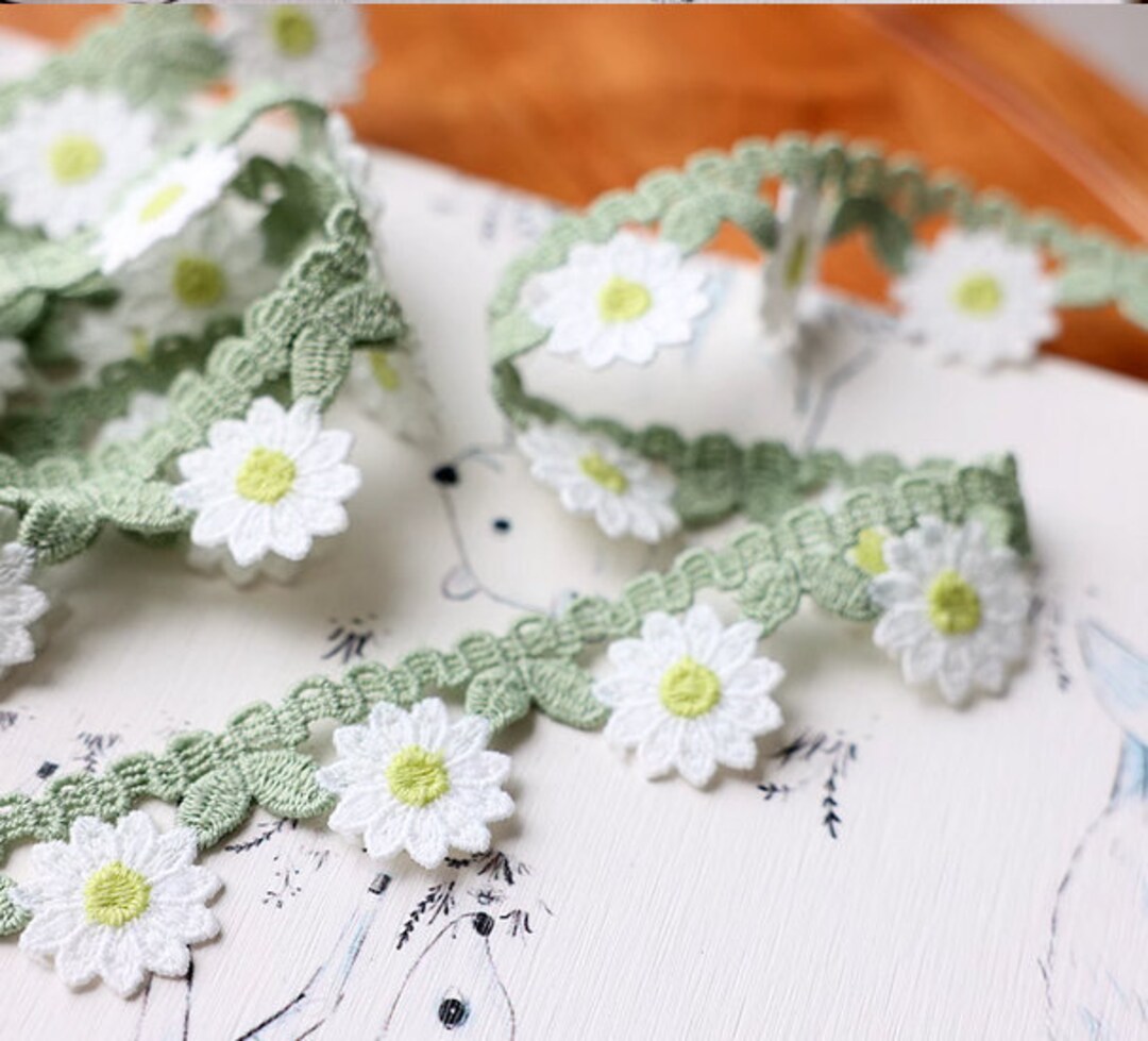 XCSJ 5 Verges 2.5cm Applique à Coudre Bordures Fleur Broderie Dentelle Ruban Dentelle En Tissu Marguerite Polyester Fleur Ruban Appliques Pour Bandeau De Cheveux, Vêtements (coloré 4
