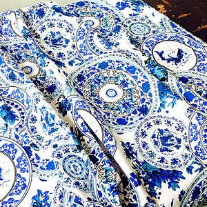 Chinese Style Blue and White Porcelain Flower Fabric Cotton Linen Fabric for Cloth Curtain Quiltting Table Runner Upholstery 1/2 yard f126