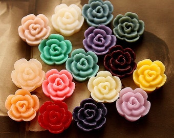 52pcs Flower Cabochons 9mm Colorful Resin Rose Floral Cameo Flat Back  s5