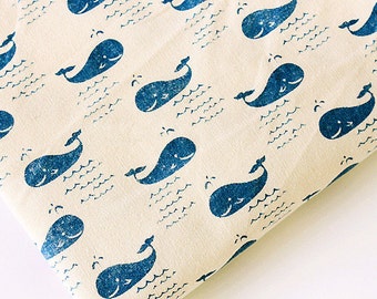Animal Fabric Cotton Linen Fabric Navy Blue Whale Off White Kids Fabric for Cloth Curtain Quiltting Upholstery 1/2 yard f169a