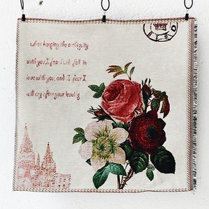 Rose Fabric Cotton Linen Fabric Red Rose Flower Fabric For Pillow Cover bag - One Panel 20&quot;x20&quot; h109c