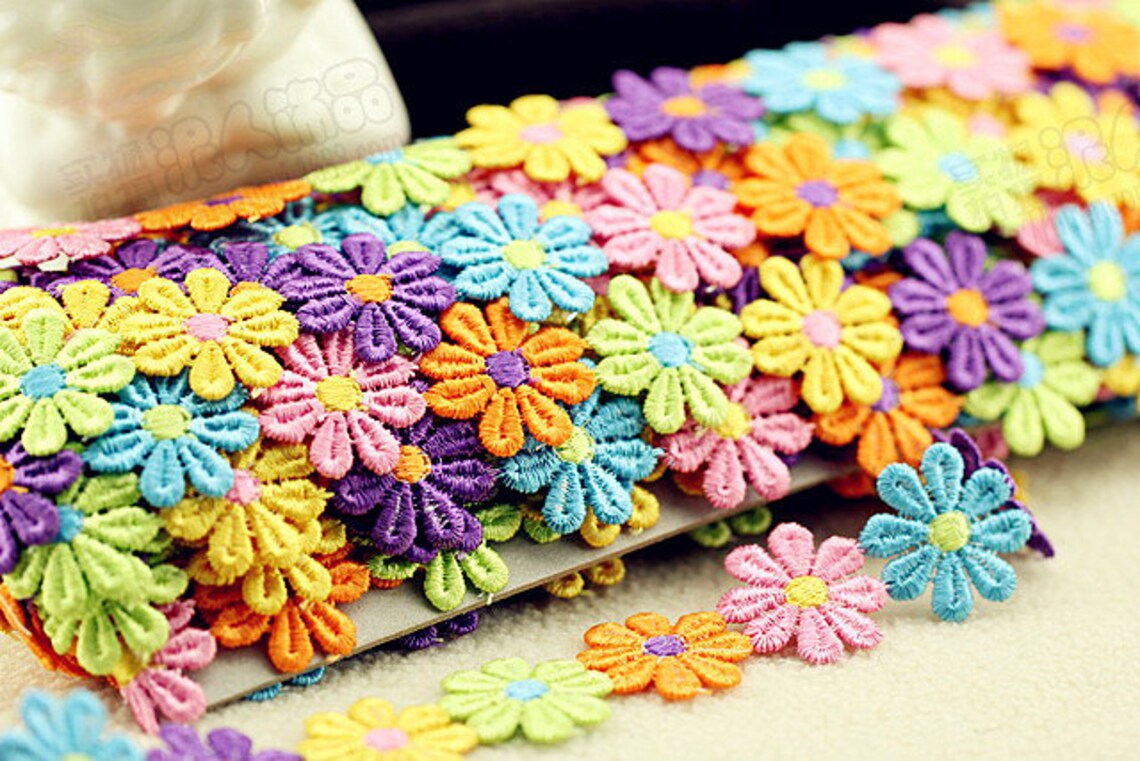2yards Flower Lace Trim Colorful Daisy Lace 26mm Embroidered Etsy