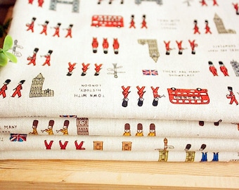 Cotton Linen Fabric London Bus History London Bridge Children Fabric for Cloth Curtain Quiltting Home Decor - 1/2 yard h35