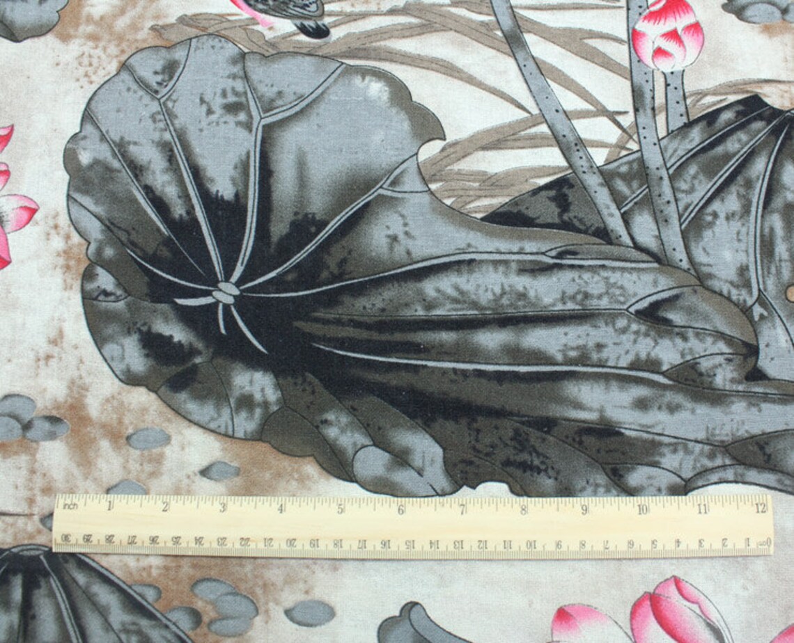 Water Lily Fabric Cotton Linen Fabric Pink Lotus Flower Fabric Etsy