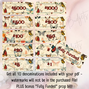 Butterfly Prop Money - Cash Stuffing - Money Placeholders - 10 Denominations - Digital Download