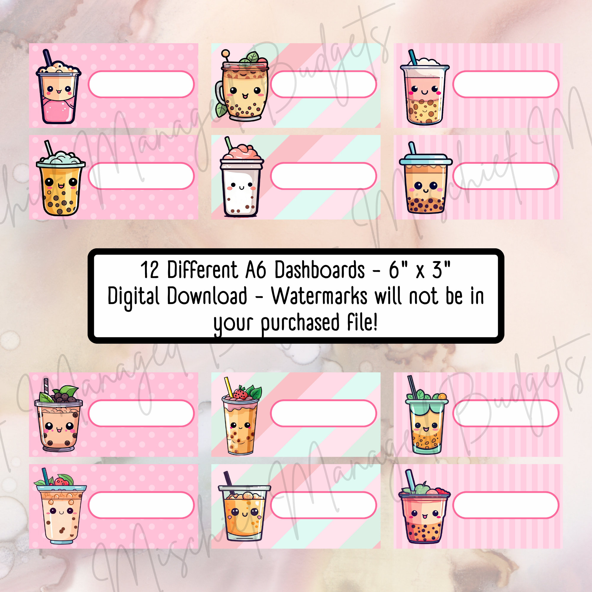 Cute Boba Dashboards - A6 Sized Envelope Dashboards - DIGITAL - Etsy