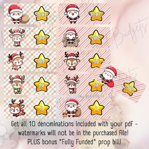 Santa Prop Money - Cash Stuffing - Money Placeholders - 10 Denominations - Digital Download
