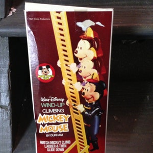 Vintage Windup Climbing Mickey Mouse Fireman Playset NOS MIB