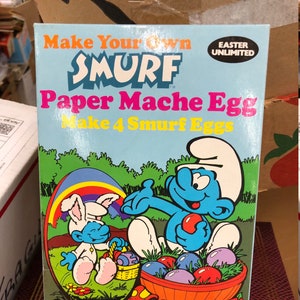 Make your own Smurf paper mache egg playset easter smurf fun MIB unused new old stock 1984
