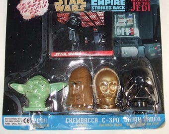 Topps Star Wars Candy Containers MOC YOda c3po darth vader and chewbacca MOC