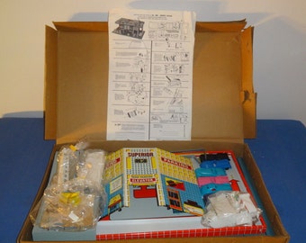 Vintage Superior Toys Tin Litho Service station New old stock 1961 New in box sealed box