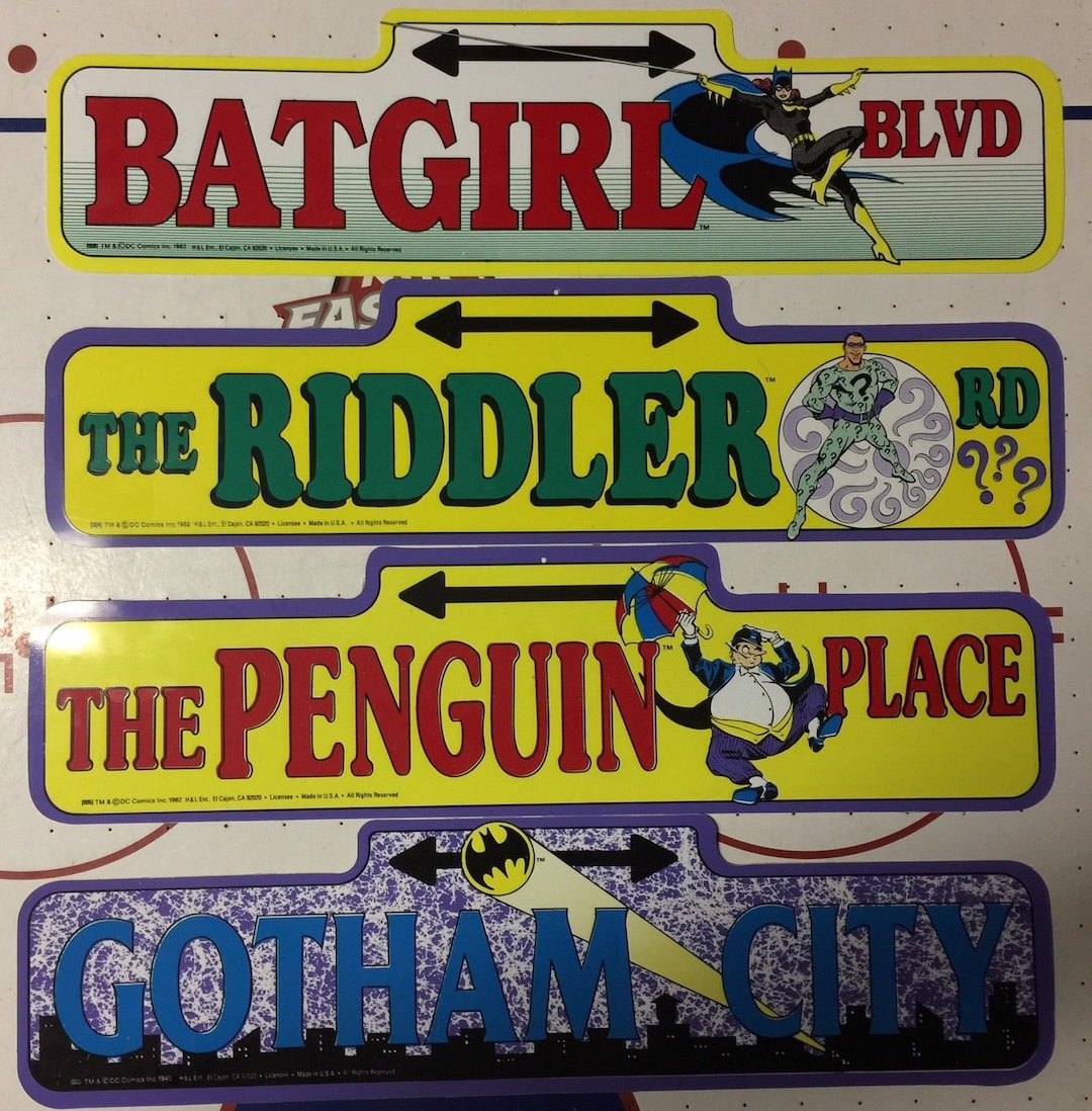 1982 Batman Riddler Penguin Batgirl Gotham City Street Signs NOS MINT 4 ...