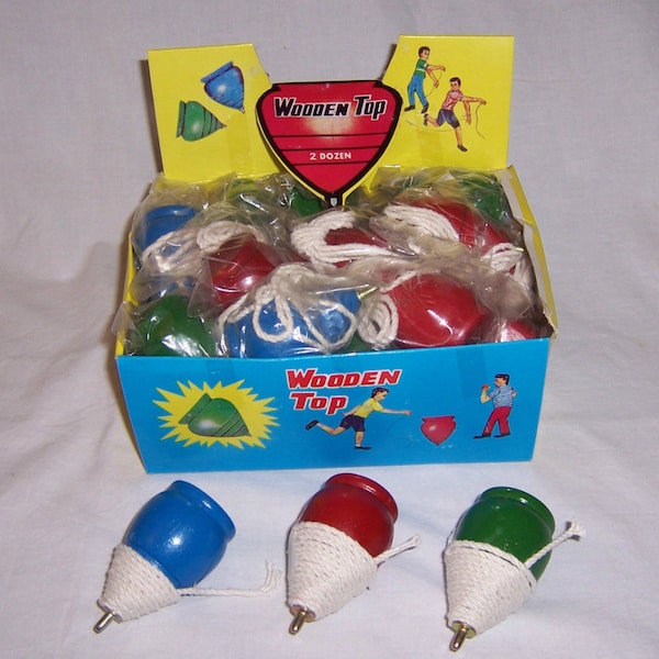 1960S Wood Spinning Top Classic & Vintage toys 2 vintage tops for your purchase price