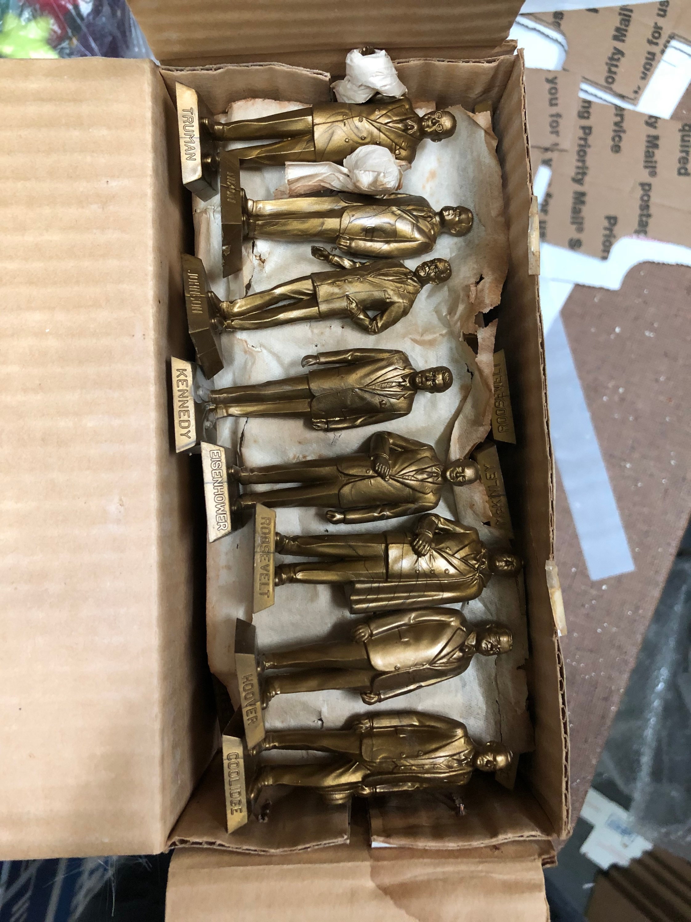 1972 Gold Marx Us President Figure Collection Including Jfk lbj Nixon Mailaway Set Rare Mint
