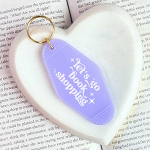 Lets Go Book Shopping Keychain, Bookish Motel Keychain, Cute Reader Gift, Retro Book Lover Accessory, Bookstore Inspired Keychain, Book Gift