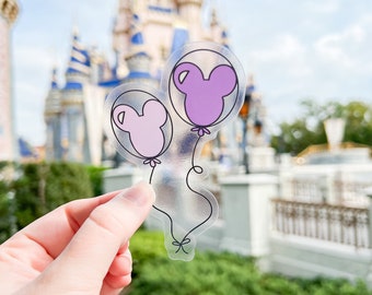 CLEAR Mickey Balloons Sticker | Purple, Blue, Yellow, Pink, and Green | Waterproof, Transparent Vinyl Sticker
