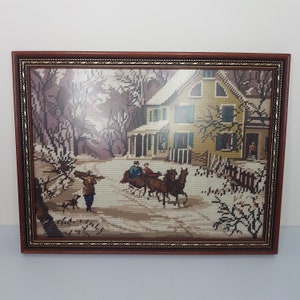 Vintage Tapestry Currier Ives American Homestead Winter Finished Adapted From Painting