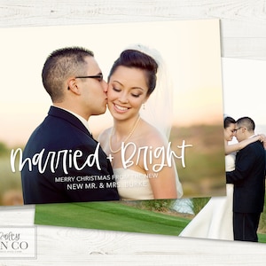 Wedding Announcement Modern Beautiful Christmas Photo Card, Printable Christmas Card, Digital File, Holidays, Merry Christmas Married Bright