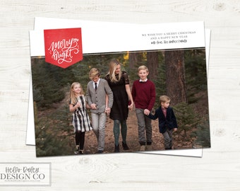 Modern Beautiful Christmas Photo Card, Printable Christmas Card, Digital File, Holidays Merry Christmas hand lettered Merry and Bright, deer