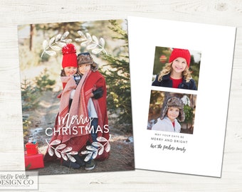 Christmas Photo Card, Modern Beautiful Printable Christmas Card, Digital File, Holidays Merry Christmas hand lettered Merry and Bright
