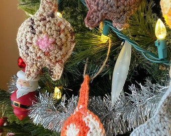 Rolig virkad kattrumpa julgransprydnad, kattälskare present