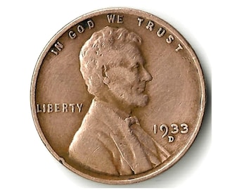 1933-D Lincoln Wheat Cent Coin, Penny, Extremely Rare, Low Mintage