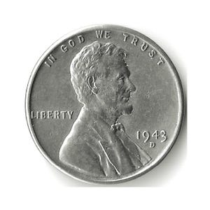 1943-D Lincoln Wheat Cent Coin, Steel-Coated Zinc Penny, WWII Era