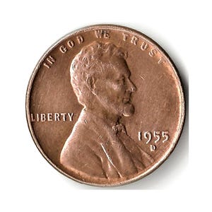 1955-D Lincoln Wheat Cent Coin, Some Reddish-Tone, Penny, Denver