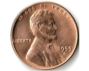 1955-S Lincoln Wheat Cent Coin, Reddish-Tone Penny, San Francisco