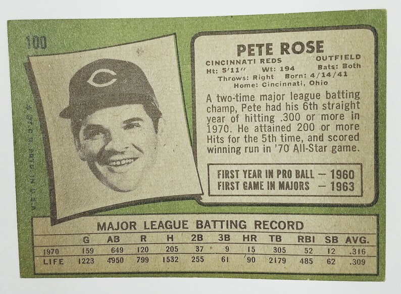 1971 topps #100 PETE ROSE cincinnati reds BGS BCCG 8 Graded Card