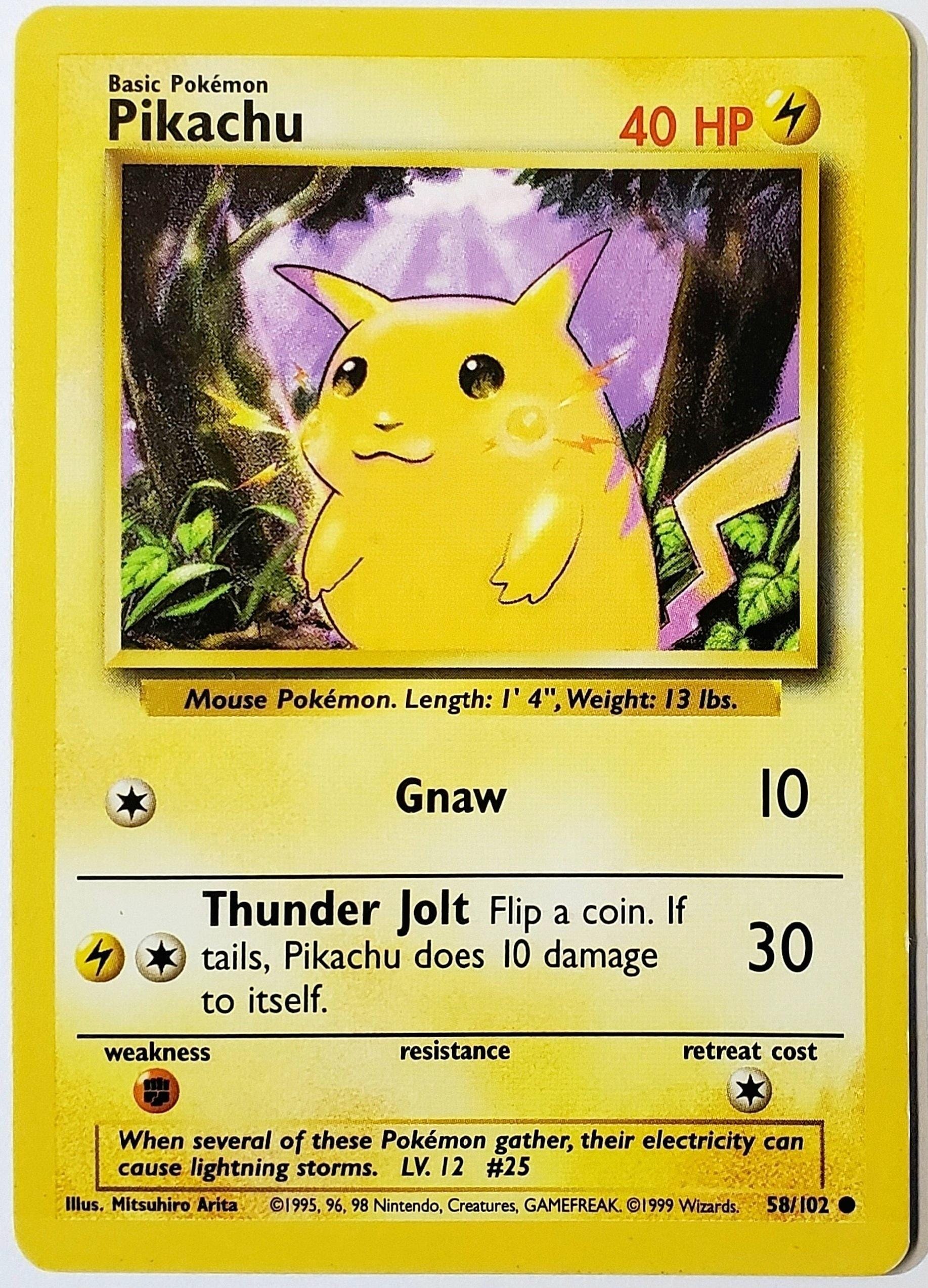 Pikachu 58/102 Yellow Cheeks, Pokemon Base Set Unlimited, Card