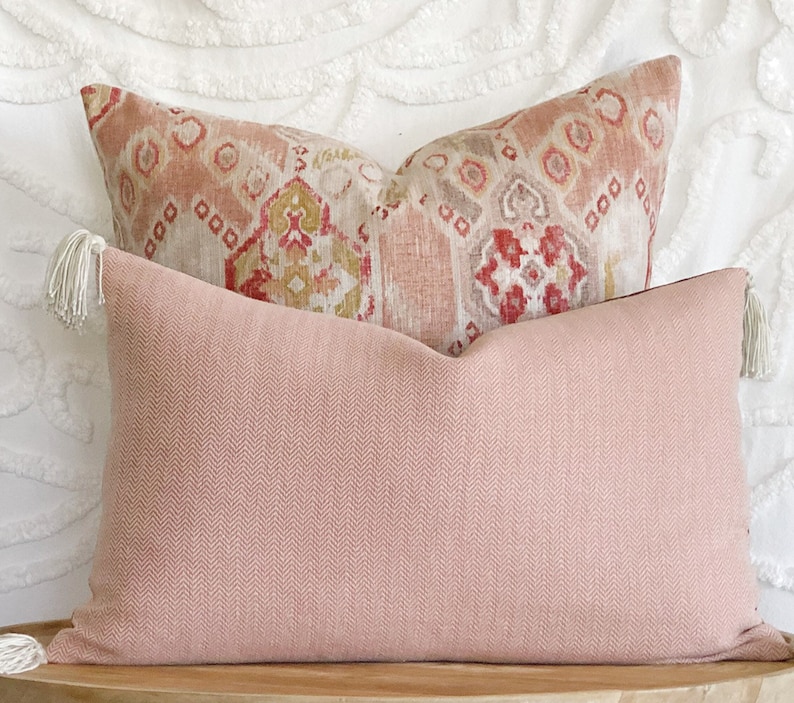 Blush tones luxe linen cushion cover Blush Linen Pillow Cover Throw Pillow