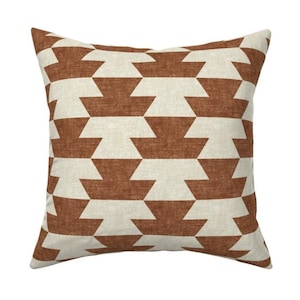 Geometric Linen Throw Pillow: Tribal Rust Brown Cream Cushion Cover (50x50cm)