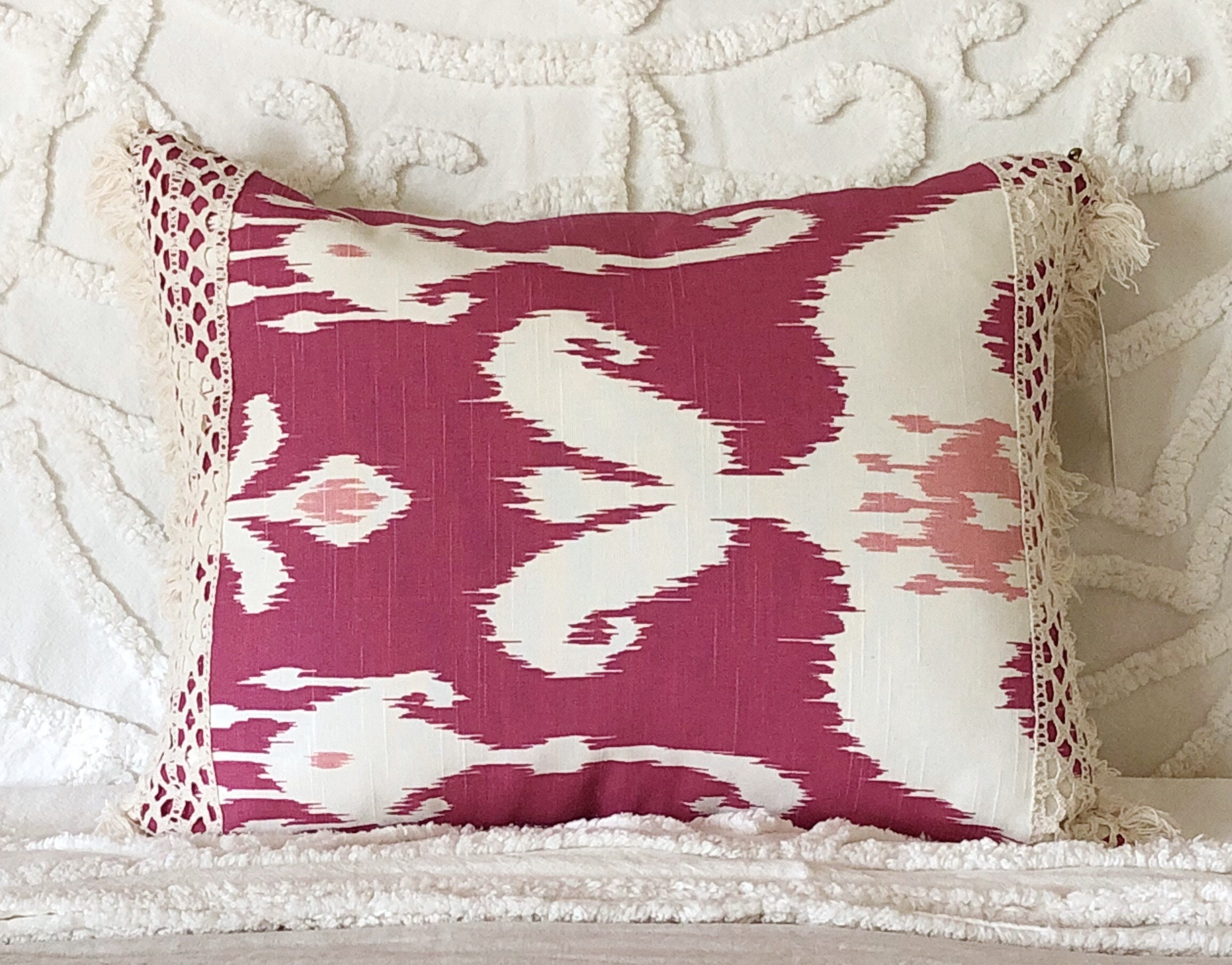 pink Ikat lumbar pillow pink lumbar cushion Ikat pillow Etsy