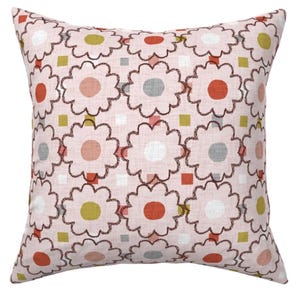 Pink floral cushion cover, mid century cushion cover, MCM pillow, pink and red cushion, pink linen pillow, feminine decor,  50x50cm
