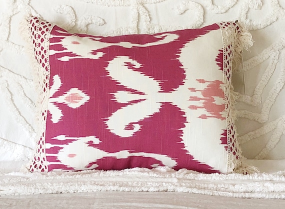 Pink Ikat Lumbar Pillow Pink Lumbar Cushion Ikat Pillow Etsy