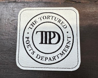 Tortured Poets Logo Embroidered Vinyl Coaster - White