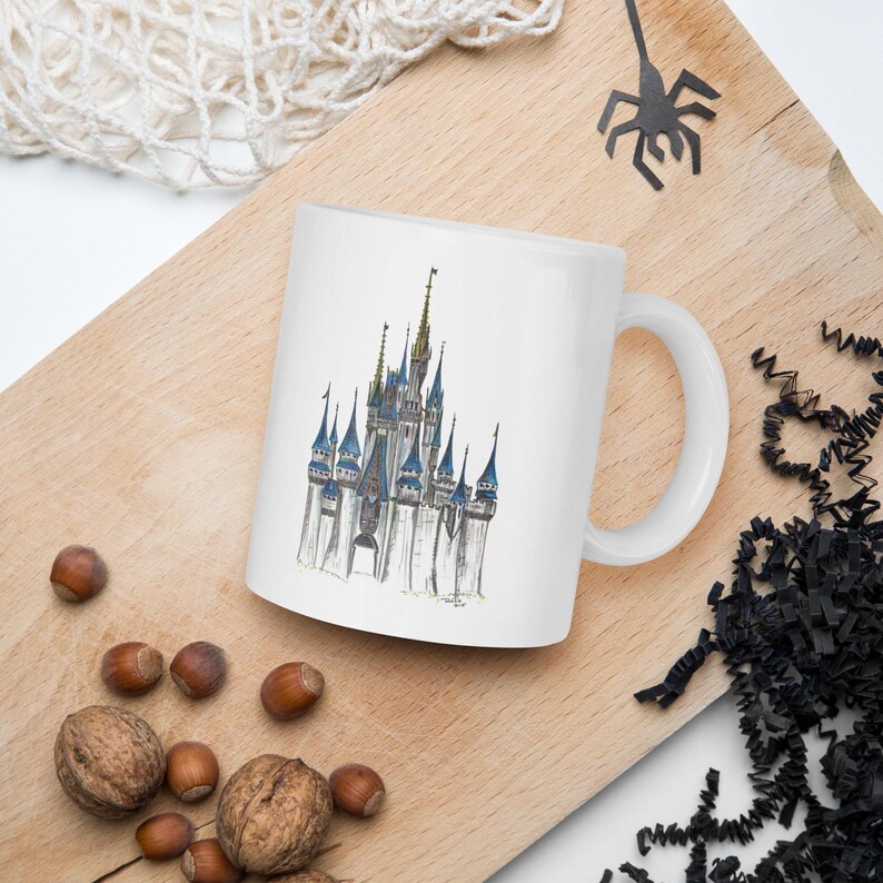 Cinderella Castle Art Mug: Hand-Drawn Magic Kingdom Pen & Ink, 11 / 15 / 20 oz image 5