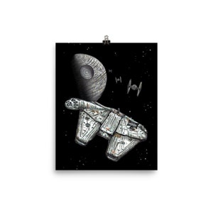 MILLENNIUM FALCON - &quot;Chasing Falcon&quot; Star Wars Art Print - Star Wars Artwork  - Star Wars Drawing - Star Wars Poster - Wall Art  - 8 x 10