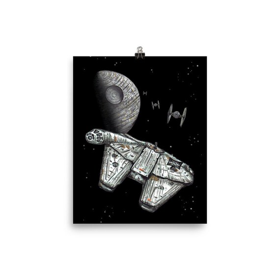 Millennium Falcon Chasing Falcon Star Wars Art Print Star Wars Artwork Star Wars Drawing Star Wars Poster Wall Art 8 X 10