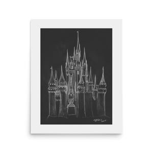 Cinderella Castle Art Print - Black and White - Disney Princess  - Disney Castle Drawing - Disney Wall Decor - Disney Wall Art  - 16 x 20