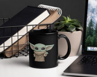 Black Grogu Mug – Star Wars Mandalorian Inspired Ceramic Mug